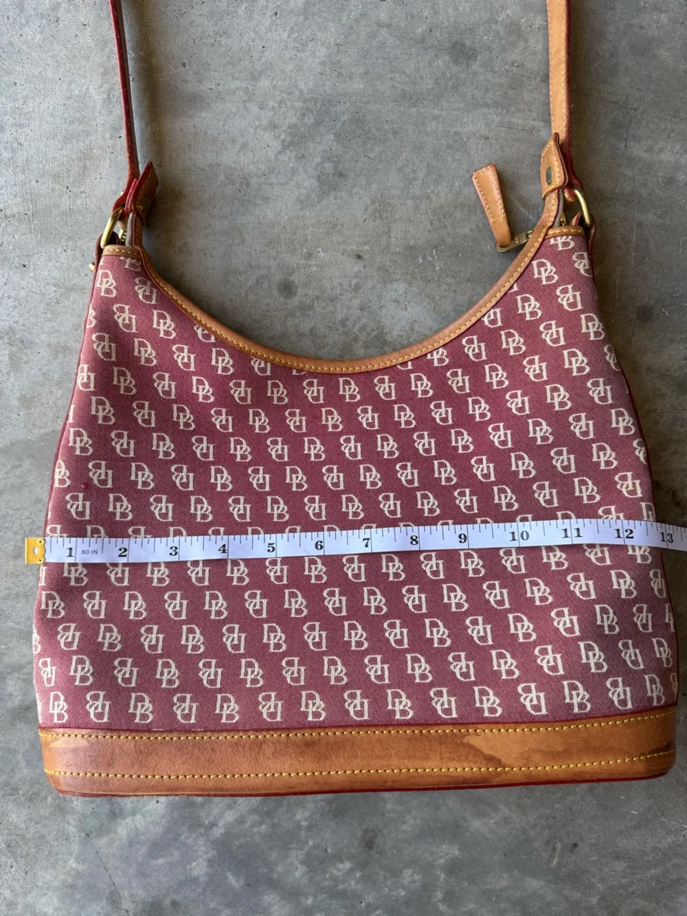 Dooney & Bourke Burgundy Logo Shoulder Hobo Bag with Tan Leather Trim Y2K